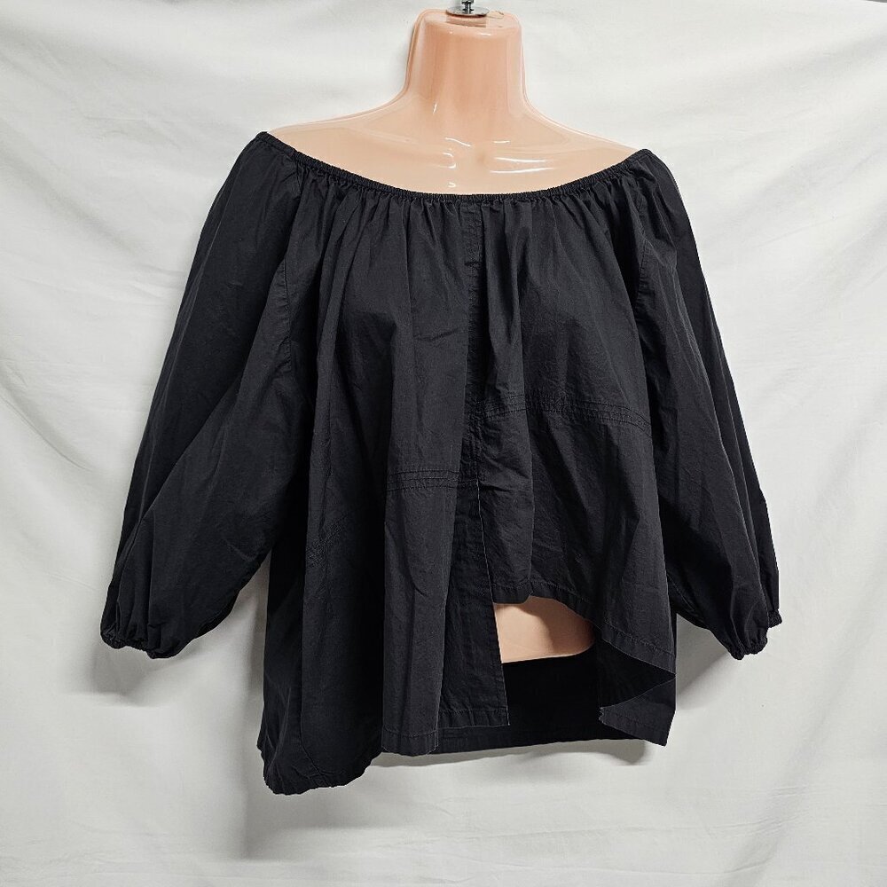 Apiece Apart Women Asymmetric Crop Poplin Top Blouse Shirt Size 0 Black Cotton